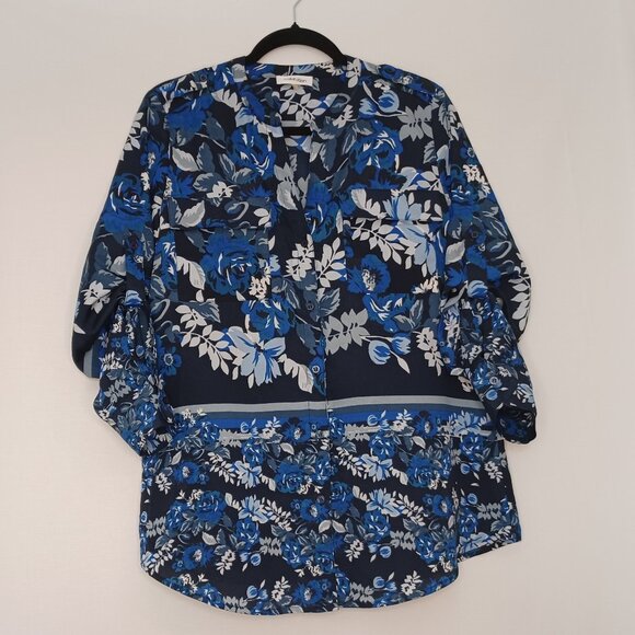 Women's Calvin Klein Blue Hawaiian Button Up Shirt with No Care Tag and No Size - Picture 1 of 12